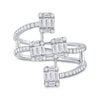 14k White Gold Womens Baguette Diamond Modern Floating Cluster Ring 7/8 Cttw