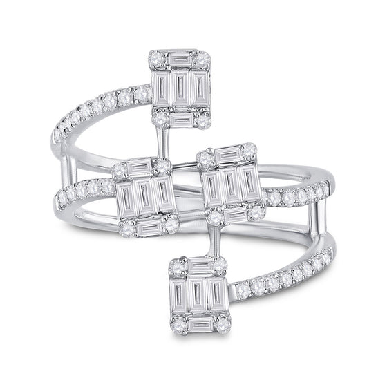 14k White Gold Womens Baguette Diamond Modern Floating Cluster Ring 7/8 Cttw
