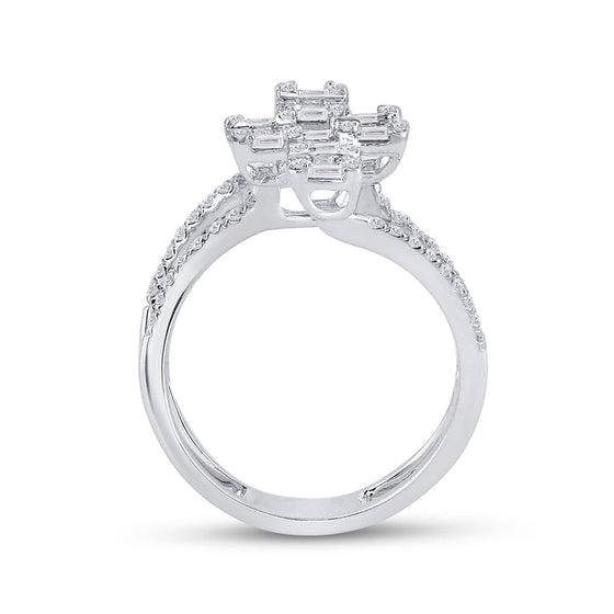 14k White Gold Womens Baguette Diamond Modern Floating Cluster Ring 7/8 Cttw