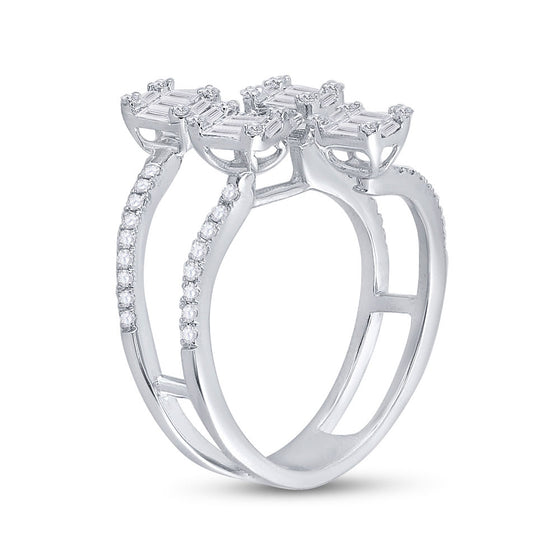 14k White Gold Womens Baguette Diamond Modern Floating Cluster Ring 7/8 Cttw