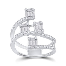  14k White Gold Womens Baguette Diamond Modern Floating Cluster Ring 7/8 Cttw