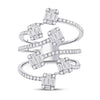 14k White Gold Womens Baguette Diamond Cluster Strand Fashion Ring 1 Cttw