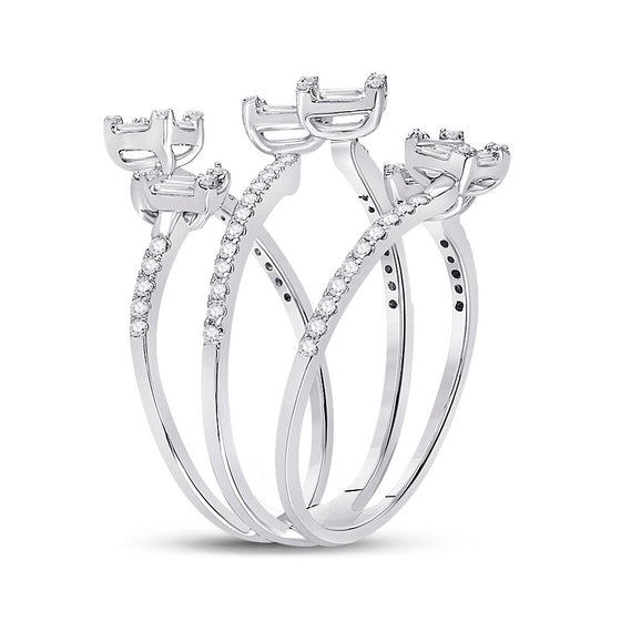 14k White Gold Womens Baguette Diamond Cluster Strand Fashion Ring 1 Cttw