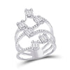 14k White Gold Womens Baguette Diamond Cluster Strand Fashion Ring 1 Cttw