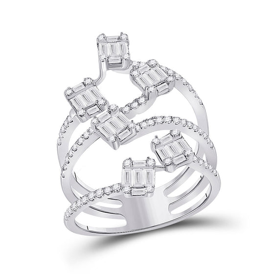 14k White Gold Womens Baguette Diamond Cluster Strand Fashion Ring 1 Cttw