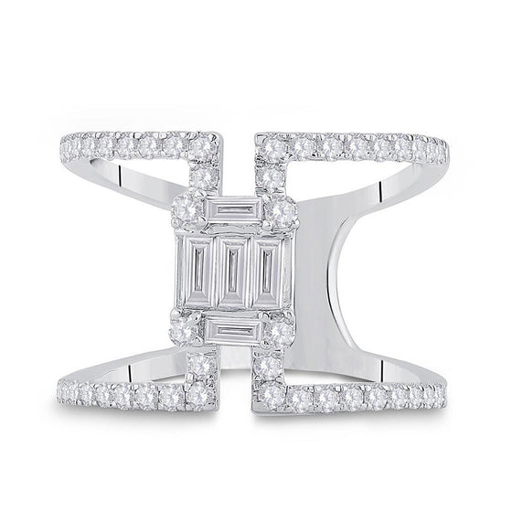 14k White Gold Womens Baguette Diamond Negative Space Fashion Ring 1 Cttw