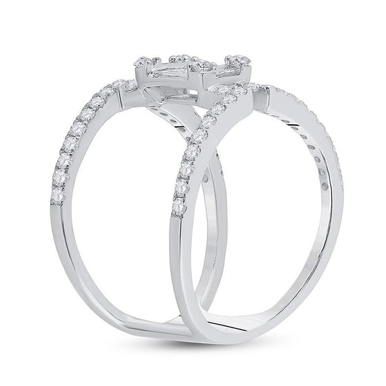 14k White Gold Womens Baguette Diamond Negative Space Fashion Ring 1 Cttw