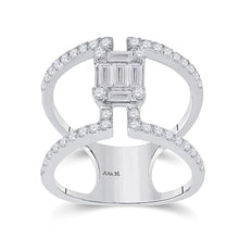  14k White Gold Womens Baguette Diamond Negative Space Fashion Ring 1 Cttw