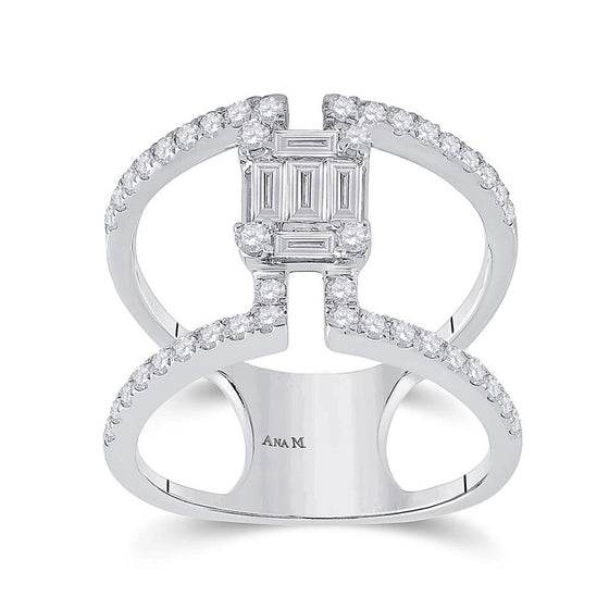 14k White Gold Womens Baguette Diamond Negative Space Fashion Ring 1 Cttw