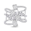 14k White Gold Womens Baguette Diamond Cluster Strand Fashion Ring 1-1/8 Cttw