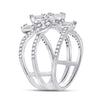 14k White Gold Womens Baguette Diamond Cluster Strand Fashion Ring 1-1/8 Cttw