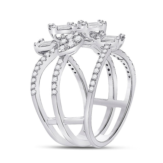 14k White Gold Womens Baguette Diamond Cluster Strand Fashion Ring 1-1/8 Cttw