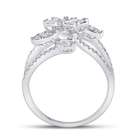 14k White Gold Womens Baguette Diamond Cluster Strand Fashion Ring 1-1/8 Cttw