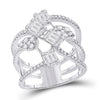 14k White Gold Womens Baguette Diamond Cluster Strand Fashion Ring 1-1/8 Cttw
