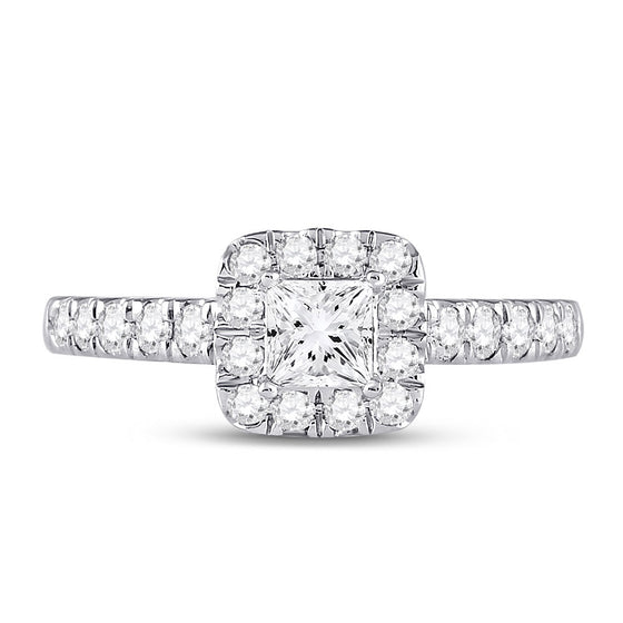14k White Gold Princess Diamond Halo Bridal Wedding Engagement Ring 1 Cttw