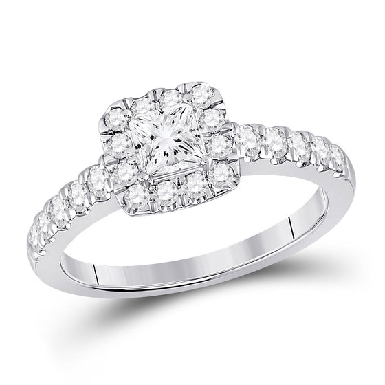 14k White Gold Princess Diamond Halo Bridal Wedding Engagement Ring 1 Cttw