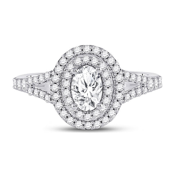 14k White Gold Oval Diamond Halo Bridal Wedding Engagement Ring 1 Cttw