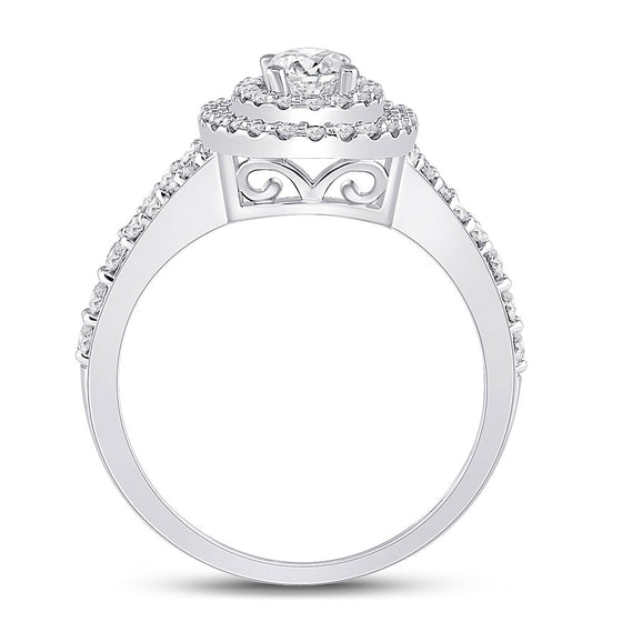 14k White Gold Oval Diamond Halo Bridal Wedding Engagement Ring 1 Cttw