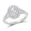 14k White Gold Oval Diamond Halo Bridal Wedding Engagement Ring 1 Cttw