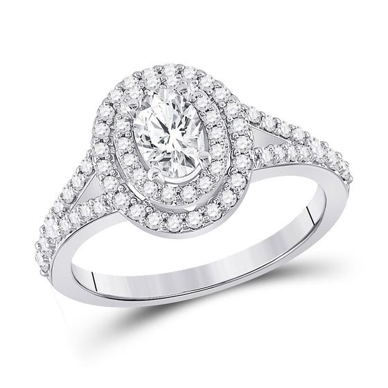14k White Gold Oval Diamond Halo Bridal Wedding Engagement Ring 1 Cttw