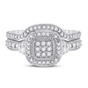 10k White Gold Round Diamond Square Bridal Wedding Ring Band Set 1/5 Cttw