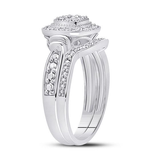 10k White Gold Round Diamond Square Bridal Wedding Ring Band Set 1/5 Cttw