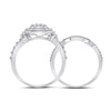 10k White Gold Round Diamond Square Bridal Wedding Ring Band Set 1/5 Cttw