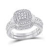 10k White Gold Round Diamond Square Bridal Wedding Ring Band Set 1/5 Cttw