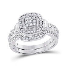  10k White Gold Round Diamond Square Bridal Wedding Ring Band Set 1/5 Cttw