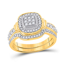  10k Yellow Gold Round Diamond Square Bridal Wedding Ring Band Set 1/5 Cttw