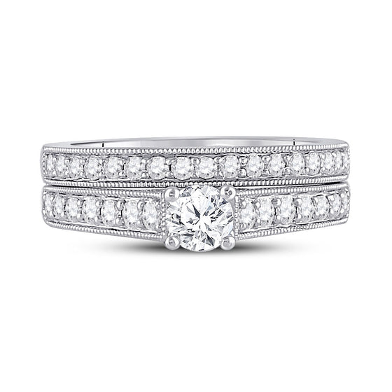 14k White Gold Round Diamond Bridal Wedding Ring Band Set 3/4 Cttw