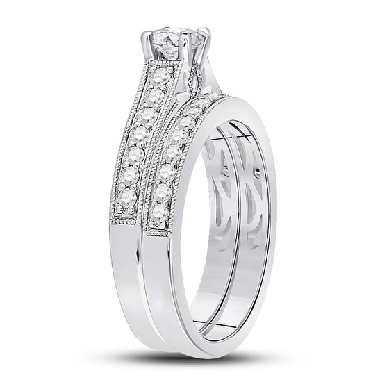 14k White Gold Round Diamond Bridal Wedding Ring Band Set 3/4 Cttw