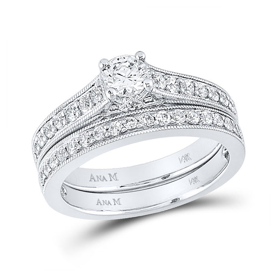 14k White Gold Round Diamond Bridal Wedding Ring Band Set 3/4 Cttw
