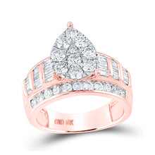  10k Rose Gold Round Diamond Tear Cluster Bridal Wedding Engagement Ring 2 Cttw