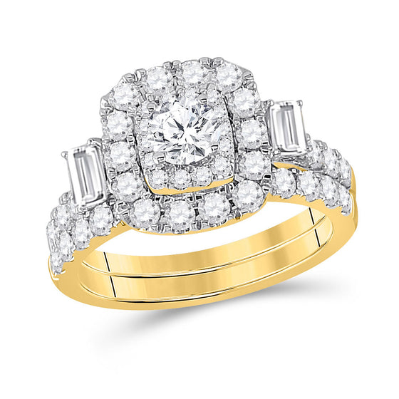 14k Yellow Gold Round Diamond Bridal Wedding Ring Band Set 2 Cttw