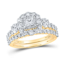  14k Yellow Gold Princess Diamond Halo Bridal Wedding Ring Band Set 2 Cttw