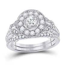  14k White Gold Round Diamond Bridal Wedding Ring Band Set 1 Cttw