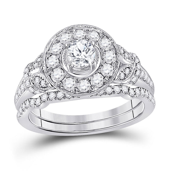 14k White Gold Round Diamond Bridal Wedding Ring Band Set 1 Cttw