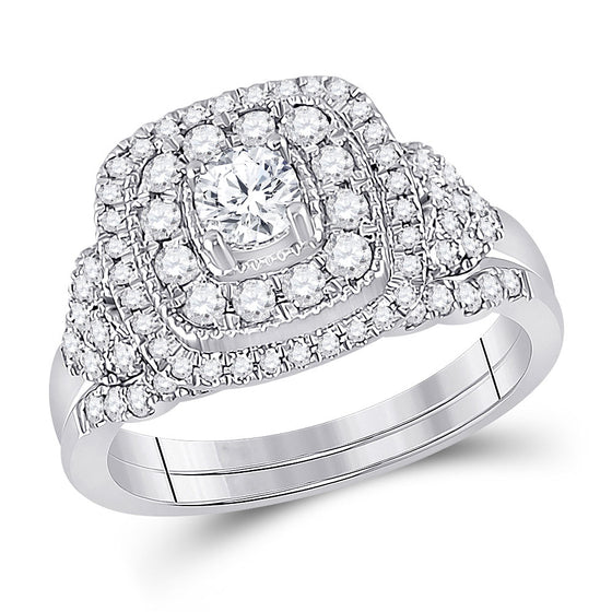 14k White Gold Round Diamond Bridal Wedding Ring Band Set 1 Cttw
