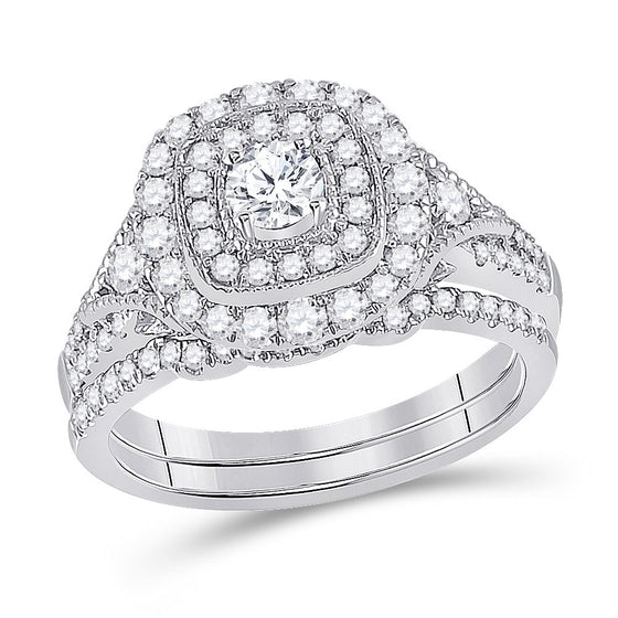 14k White Gold Round Diamond Bridal Wedding Ring Band Set 1 Cttw