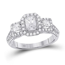  14k White Gold Emerald Diamond 3-stone Bridal Wedding Engagement Ring 1-1/2 Cttw
