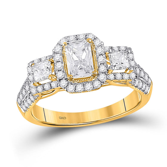14k Yellow Gold Emerald Diamond 3-stone Bridal Wedding Engagement Ring 1-1/2 Cttw