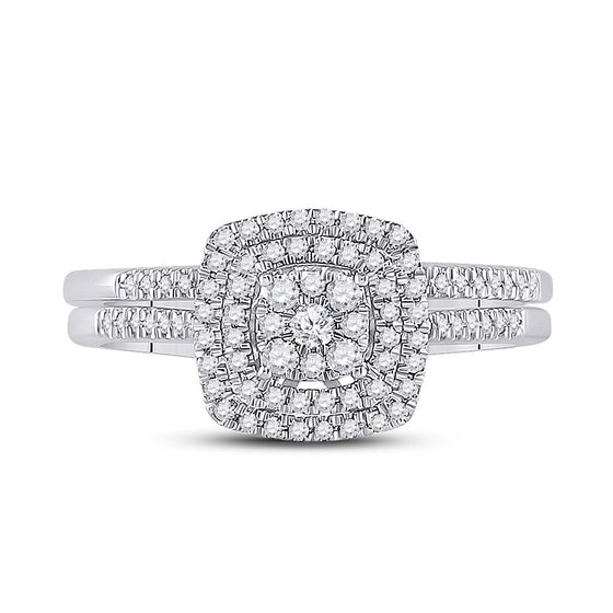 10k White Gold Round Diamond Square Bridal Wedding Ring Band Set 1/3 Cttw