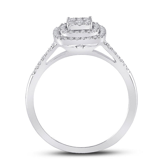 10k White Gold Round Diamond Square Bridal Wedding Ring Band Set 1/3 Cttw