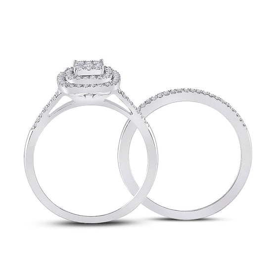 10k White Gold Round Diamond Square Bridal Wedding Ring Band Set 1/3 Cttw