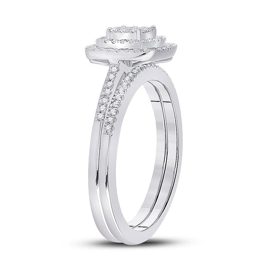 10k White Gold Round Diamond Square Bridal Wedding Ring Band Set 1/3 Cttw