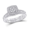 10k White Gold Round Diamond Square Bridal Wedding Ring Band Set 1/3 Cttw