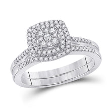 10k White Gold Round Diamond Square Bridal Wedding Ring Band Set 1/3 Cttw