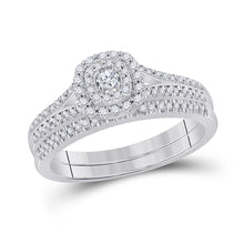  10k White Gold Round Diamond Halo Bridal Wedding Ring Band Set 1/3 Cttw