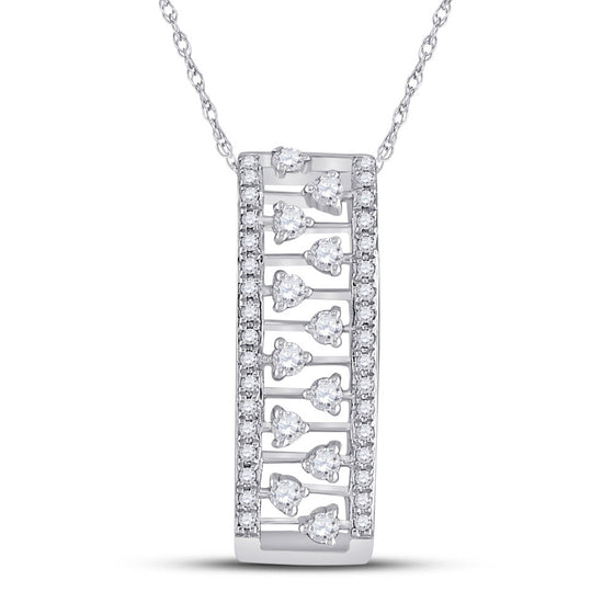 14k White Gold Womens Round Diamond Rectangular Fashion Necklace 1/3 Cttw